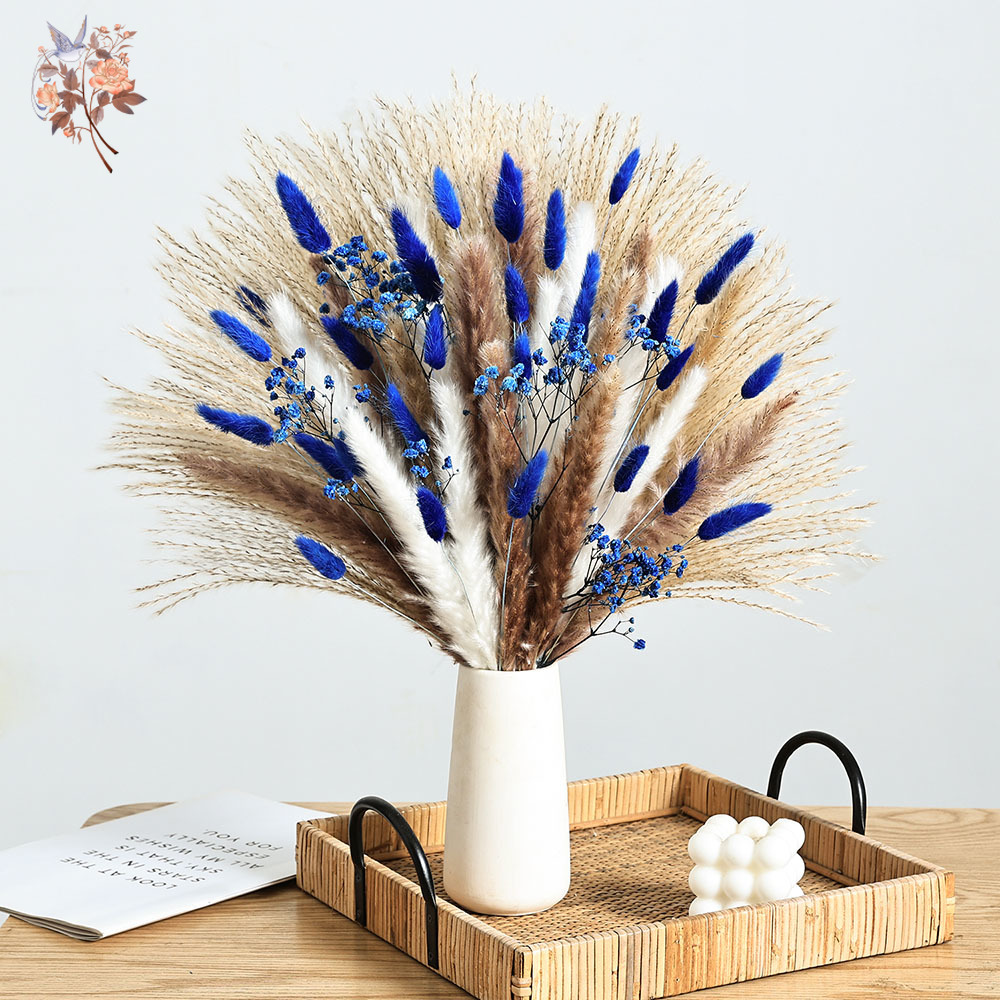 Dried Flower Bouquet - Queue de lapin moelleuse bleue à