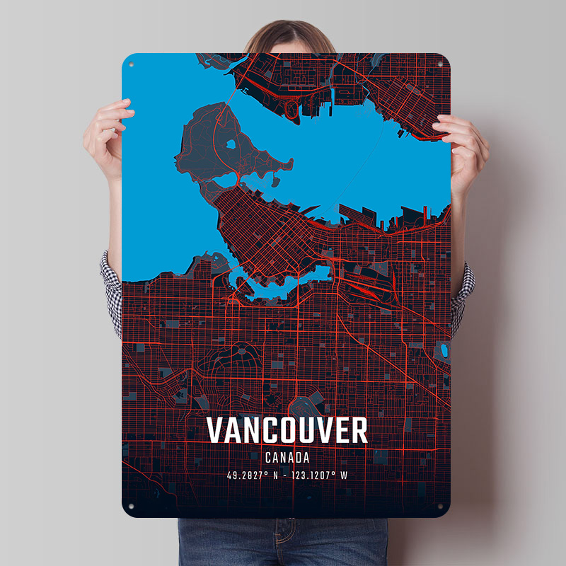 Home Decor Vancouver - Affiche métallique Carte de la ville