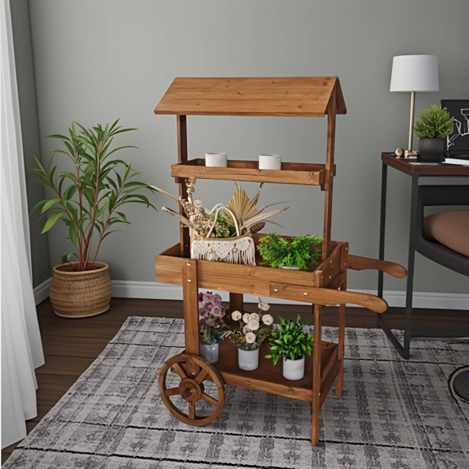 Home Decor Market - Chariot à fleurs en bois avec