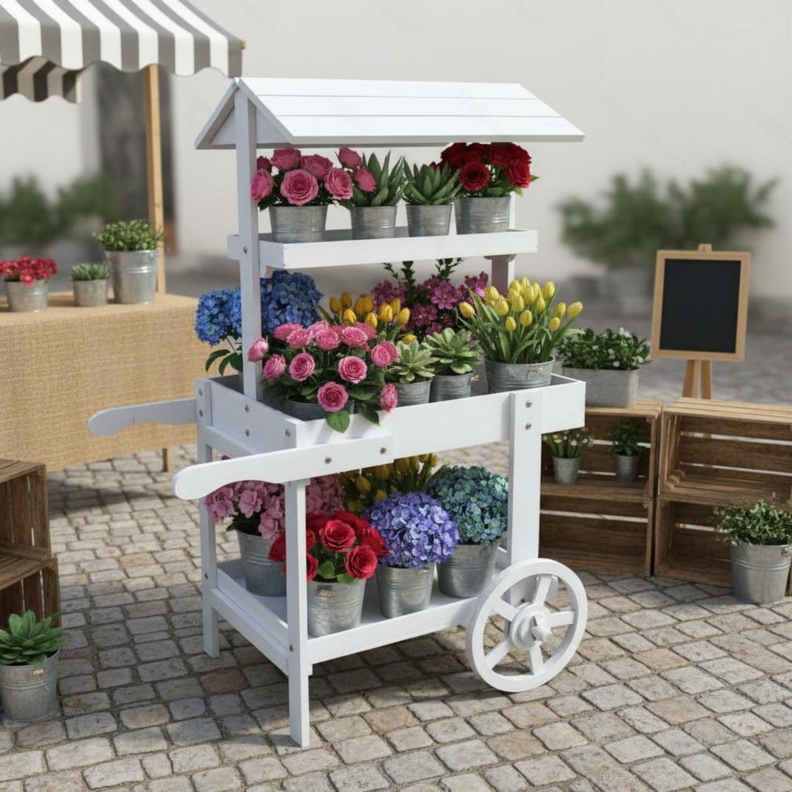 Chariot à fleurs en bois avec  - Home Decor Market avis et prix