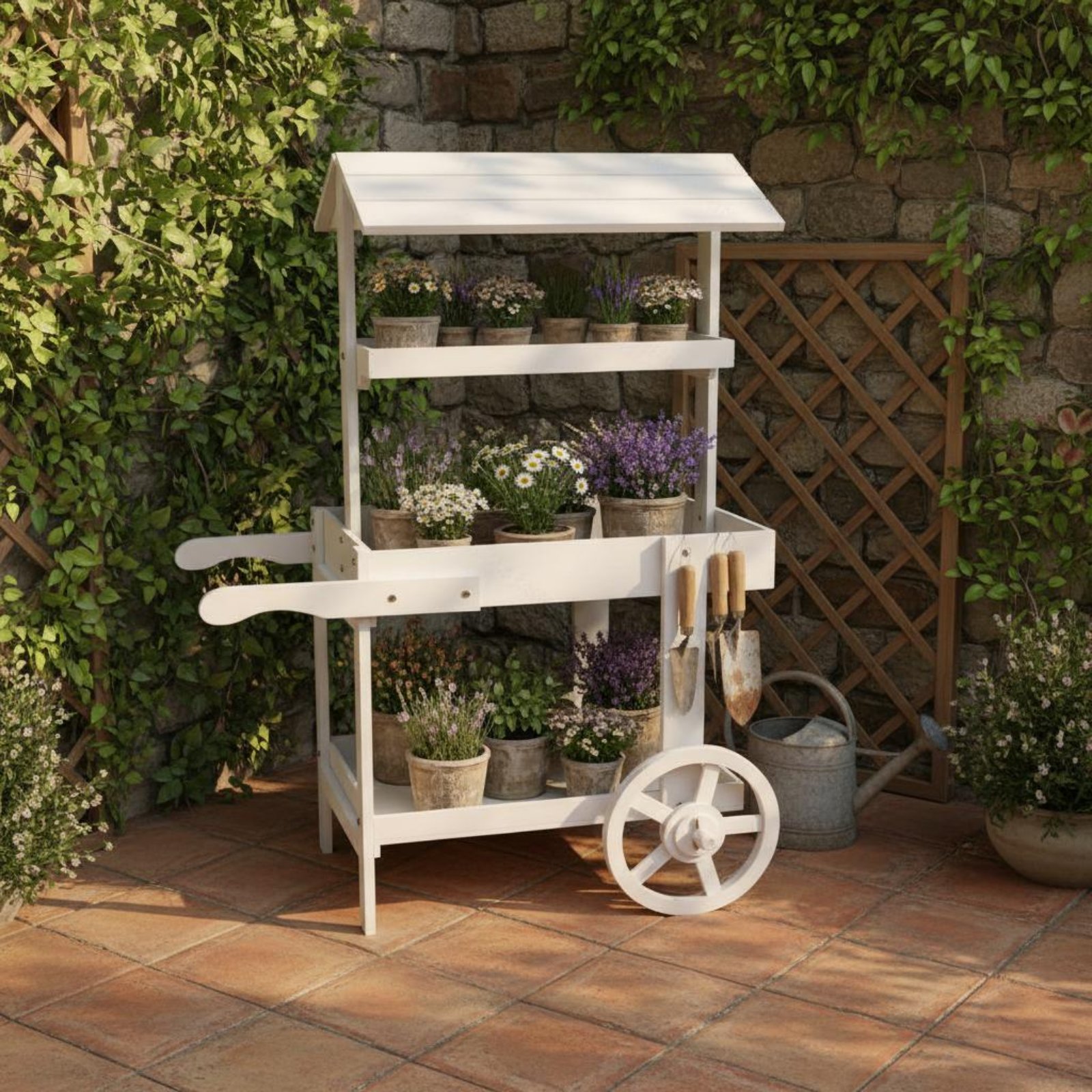 Chariot à fleurs en bois avec  - Home Decor Market avis et prix