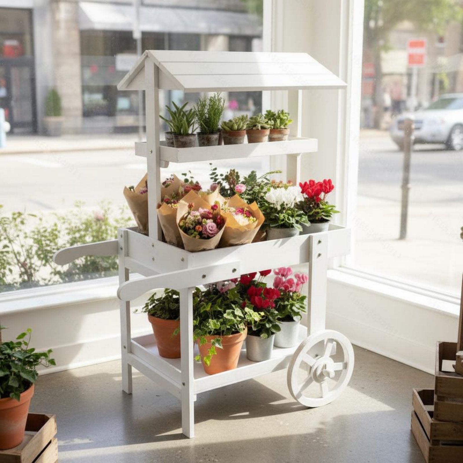 Chariot à fleurs en bois avec  - Home Decor Market avis et prix